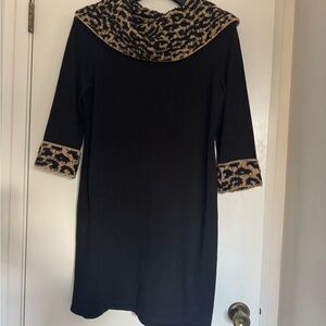 Spense Black Dress with Animal Print Details